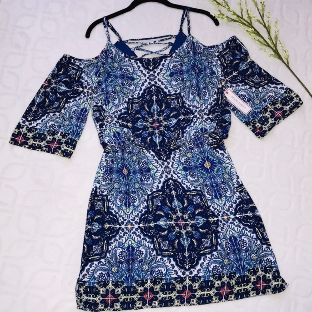 NWT BISOU BISOU Boho Floral Cold Shoulder Dress 10